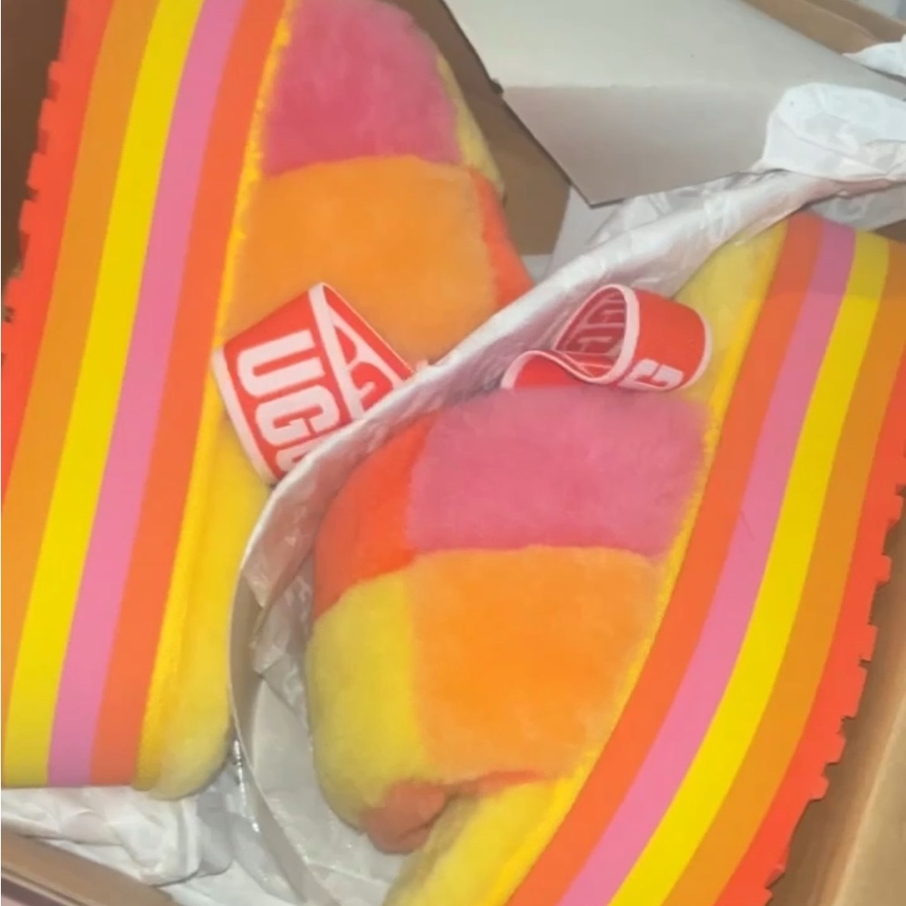 UGG Vibrant Pink and Orange Plush Slippers